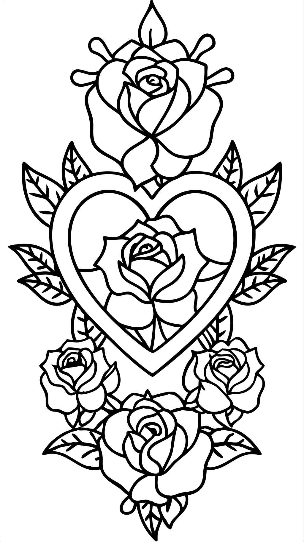 heart with roses coloring pages